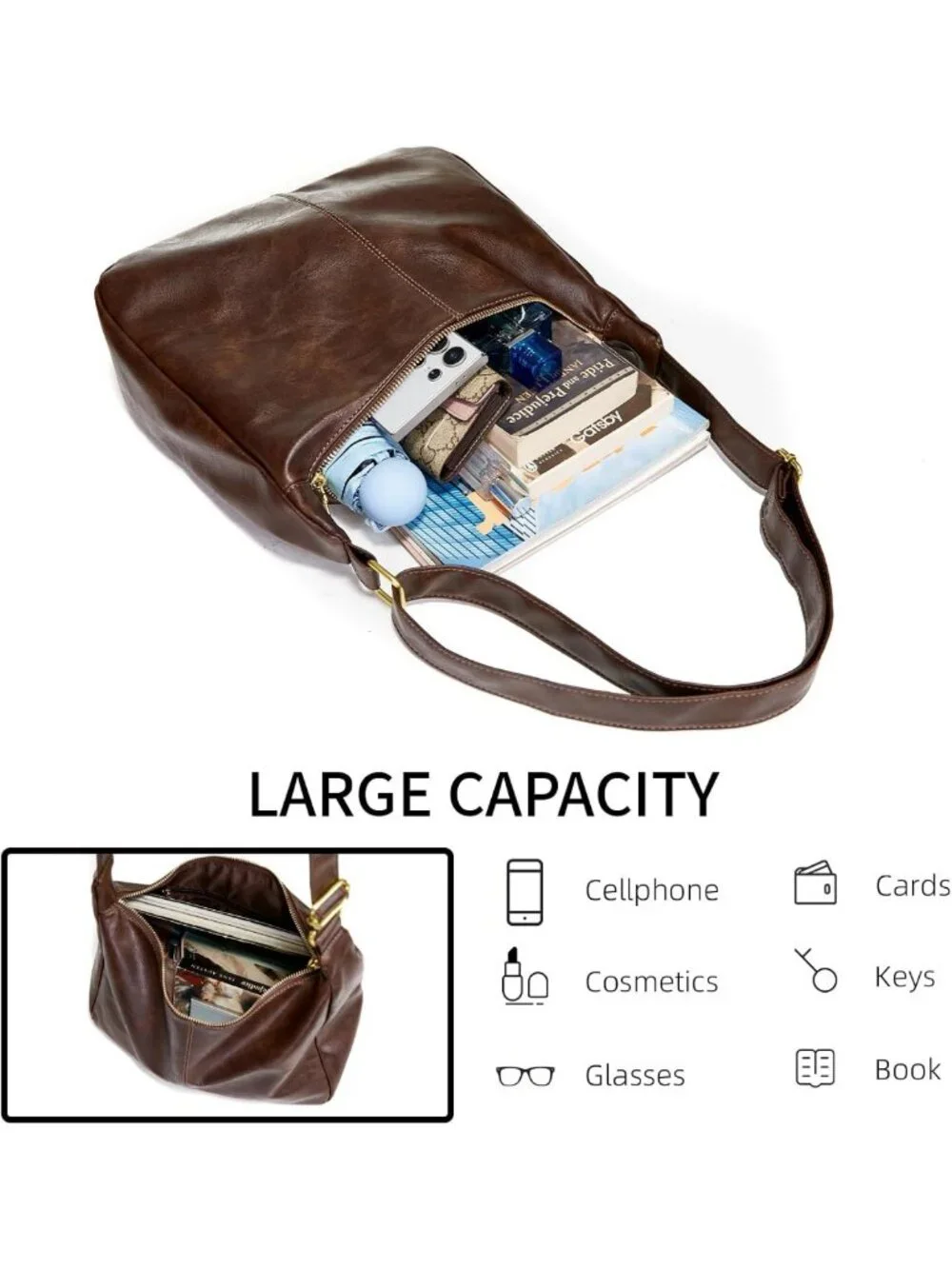 Chic Slouchy Shoulder Bag, Foldable Crossbody Hobo Purse in Stylish PU Leather